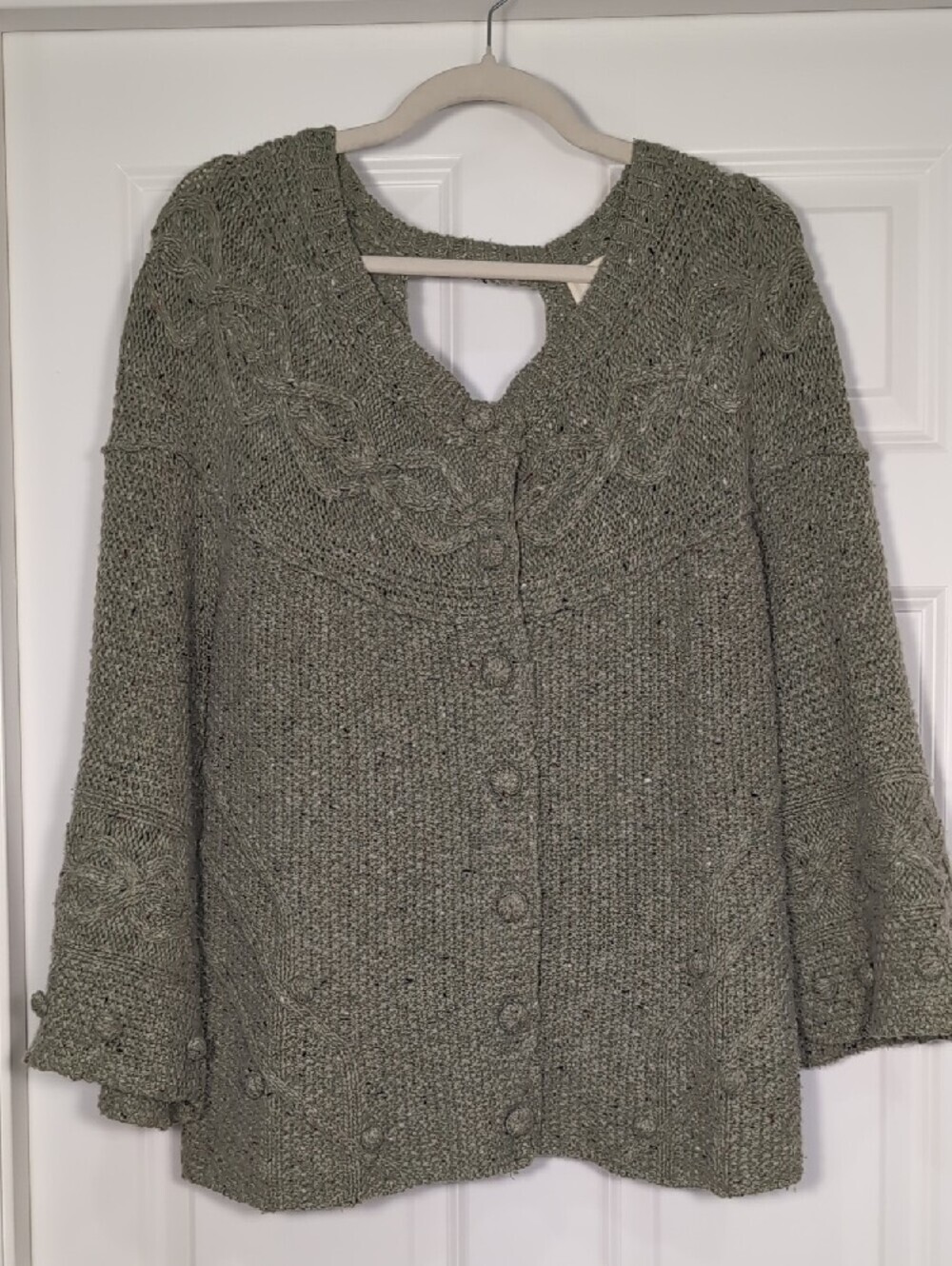 Anthropologie Far Away From Close 
Sweater Size XL Green Wool Cross-Back Cable - Picture 5 of 12